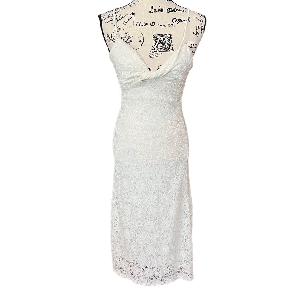 NSR lace midi twist front slip dress ladies size xs ivory